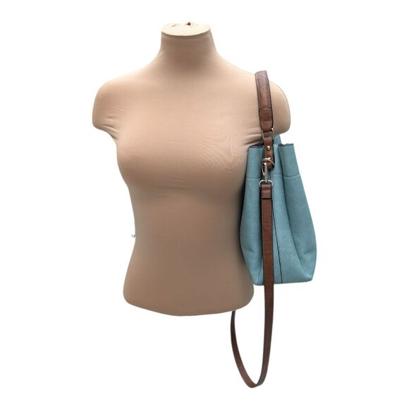 Jen & Co Tati Vegan Leather Satchel Light Teal Medium Top Handle Adjustable - Picture 3 of 12